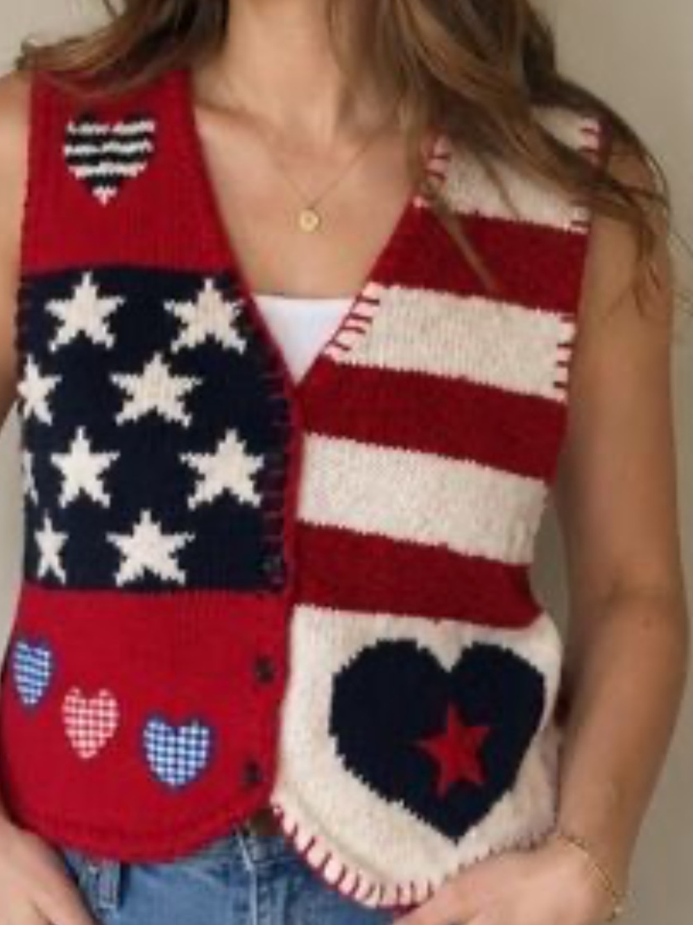 Vintage Marsh Landing Red Navy & Cream Knit Vest